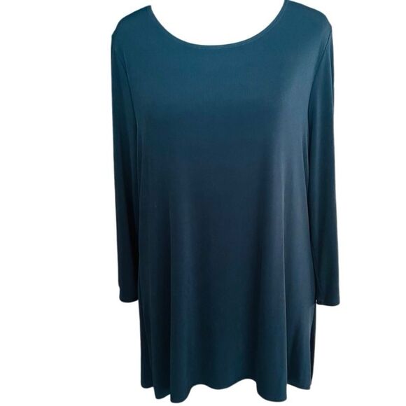 Coldwater Creek black round neck tunic w/ slit in back, semi sheer insert size M - Picture 1 of 6